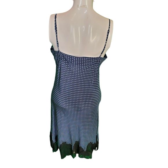 Gold Hawk Silk Lace Slip Dress Polka Dot Spaghetti Strap Sweetheart Navy Sz S-L - Picture 4 of 7